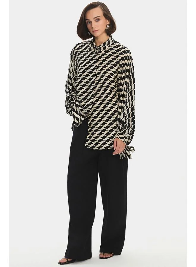 JUNE June Women Viscose Blend Oversize/Loose Fit Sleeves Self-Fited Shirt with Tie Detail Black
