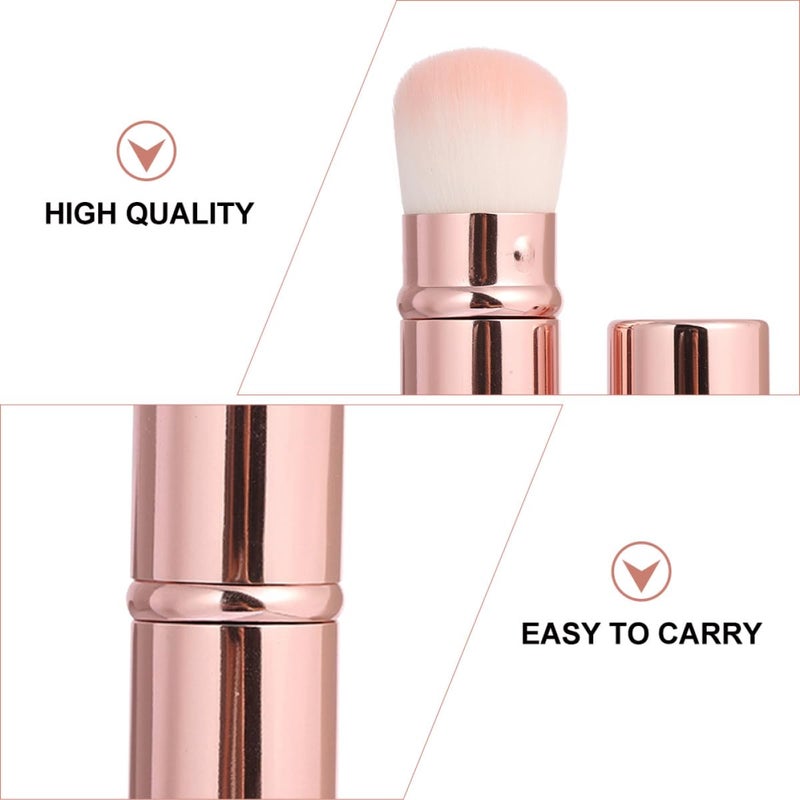 Fluffy Mini Blush Brush Retractable Soft Bristles and Protective Cap, Portable Loose Powder and Foundation Blending Makeup Brush for Women, Pink Compact Face Cosmetic Tool - Image 4