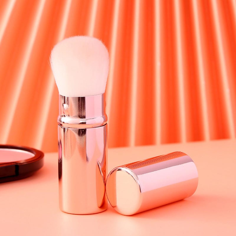 Fluffy Mini Blush Brush Retractable Soft Bristles and Protective Cap, Portable Loose Powder and Foundation Blending Makeup Brush for Women, Pink Compact Face Cosmetic Tool - Image 3