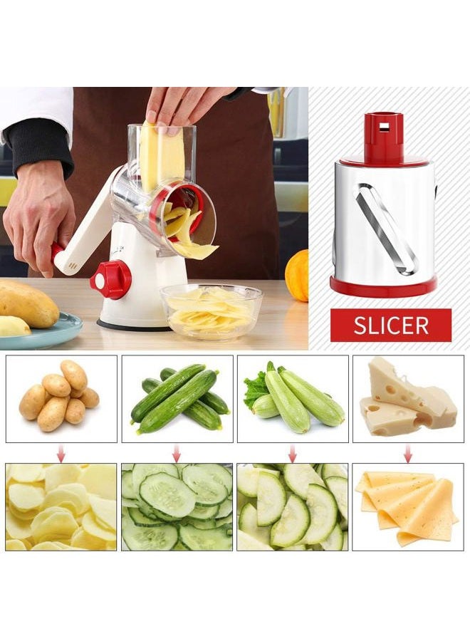 Cambom Manual Rotary Cheese Graters - Round Mandoline Slicer Cheese Shredder Vegetable Slicer Walnuts Grinder with Strong-Hold Suction Cup Base and Cleaning Brush（C315RW） - Image 4