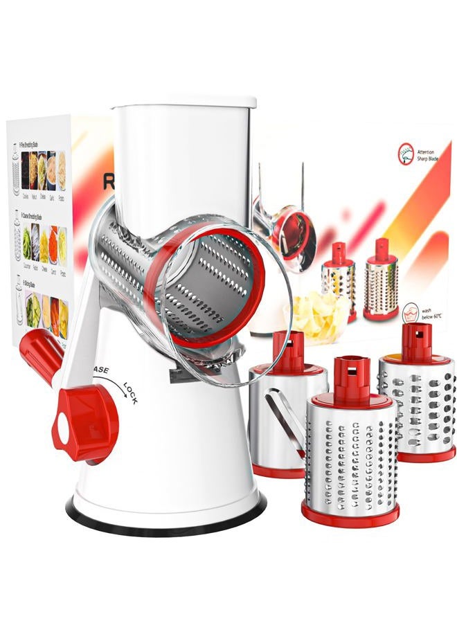 Cambom Manual Rotary Cheese Graters - Round Mandoline Slicer Cheese Shredder Vegetable Slicer Walnuts Grinder with Strong-Hold Suction Cup Base and Cleaning Brush（C315RW） - Image 1