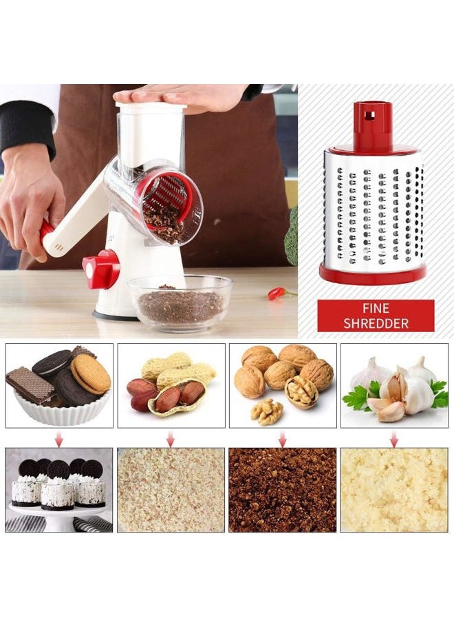 Cambom Manual Rotary Cheese Graters - Round Mandoline Slicer Cheese Shredder Vegetable Slicer Walnuts Grinder with Strong-Hold Suction Cup Base and Cleaning Brush（C315RW） - Image 3
