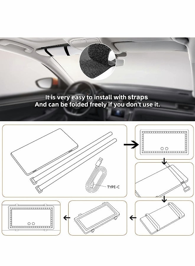 Car Sun Visor Vanity Mirror, Rechargeable Makeup Mirror with 3 Light Modes  60 LEDs, Dimmable Clip-on Rear View Sun-Shading Cosmetic Mirror with Touch on Screen, Universal for Car Truck SUV - Image 5