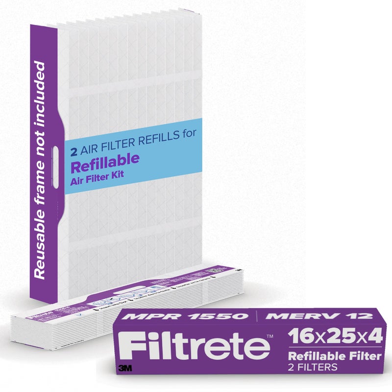 Filtrete 16x25x4 Refillable Air Filter replacement, MPR 1550, MERV 12, Allergen Bacteria & Virus, 2 Pack, use with reusable air filter frame of Filtrete Refillable Air Filter Kit, for HVAC, Furnace - Image 1