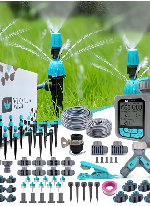 VIOLLA  WISAL Upgraded Drip Irrigation System Kit with Timer Automatic Irrigation Sensor Rain Garden Watering Distribution Tubes 12-6mm Water-Saving Misting Irrigation Accessories for Plants Flowers