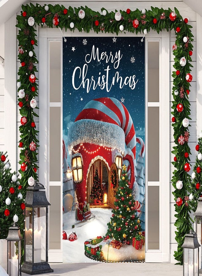 Irenare Christmas Decorations Merry Christmas Door Cover Xmas Background Banner Xmas Door Hanging Covers Photo Booth Props for Winter Party Decorations Supplies, 70.9 x 35.4 Inch (Classic Style) - Image 1
