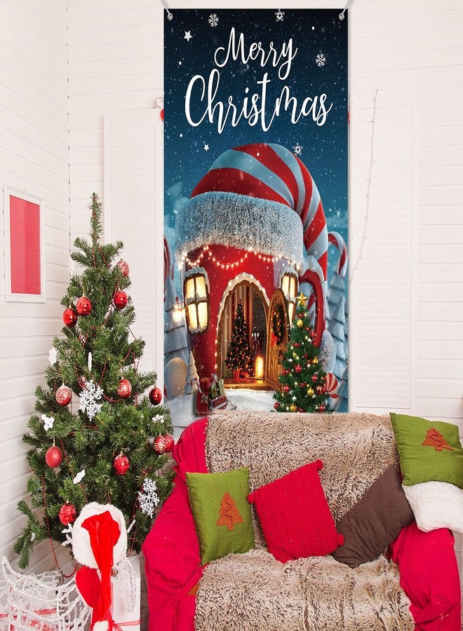 Irenare Christmas Decorations Merry Christmas Door Cover Xmas Background Banner Xmas Door Hanging Covers Photo Booth Props for Winter Party Decorations Supplies, 70.9 x 35.4 Inch (Classic Style) - Image 5