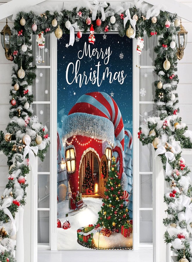 Irenare Christmas Decorations Merry Christmas Door Cover Xmas Background Banner Xmas Door Hanging Covers Photo Booth Props for Winter Party Decorations Supplies, 70.9 x 35.4 Inch (Classic Style) - Image 4
