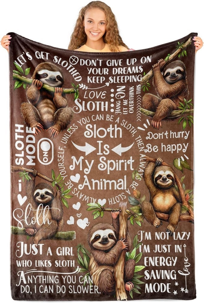 SLOTH GIFTS FOR WOMEN SLOTH THROW BLANKET FLANNEL BLANKETS FOR WOMEN GIRLS TEENS 50 X 65 INCHES SPIRIT ANIMAL