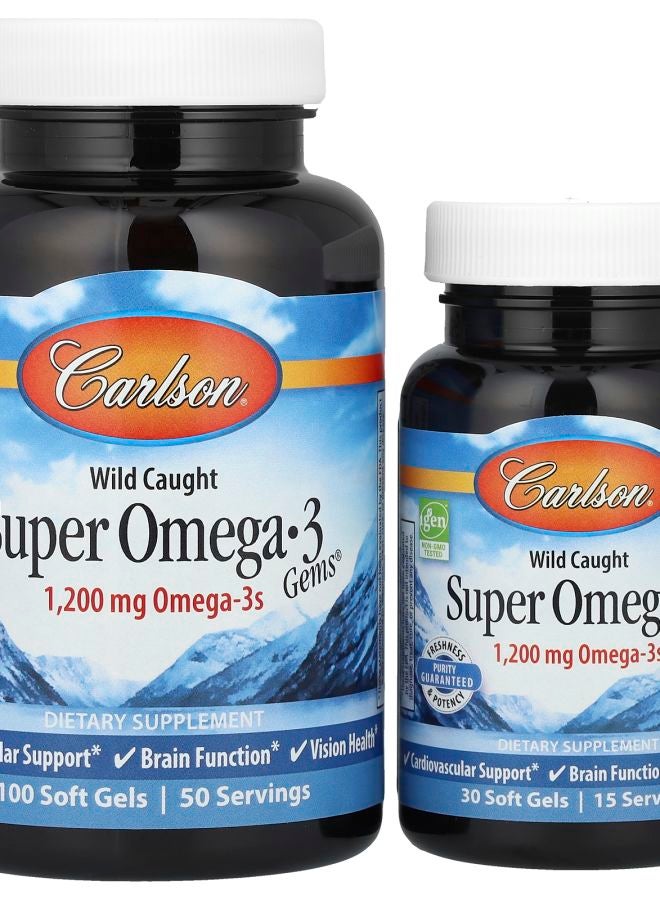 Carlson Wild Caught Super Omega-3 Gems® 1200 mg 100 + 30 Soft Gels (600 mg per Soft Gel)
