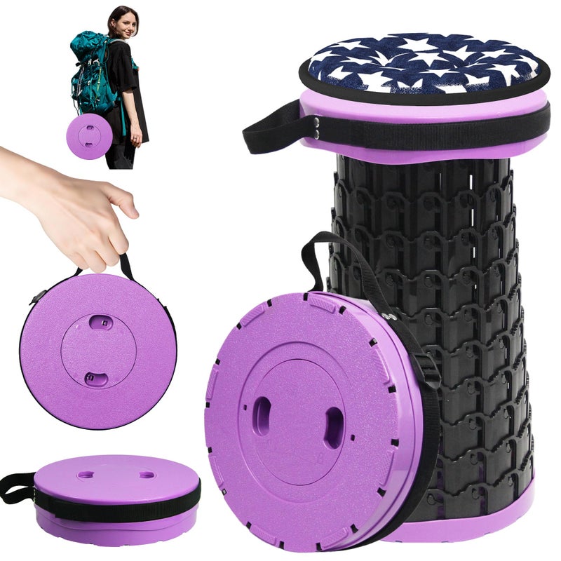 ALEVMOOM 2026 Collapsible Stool with Thick Cushion, H18.1 D10.24 Portable Telescoping More Sturdy Load Capacity 600Lbs, Retractable Adjustable Camping Folding Stool for Outdoor Hiking BBQ Climb - Image 1