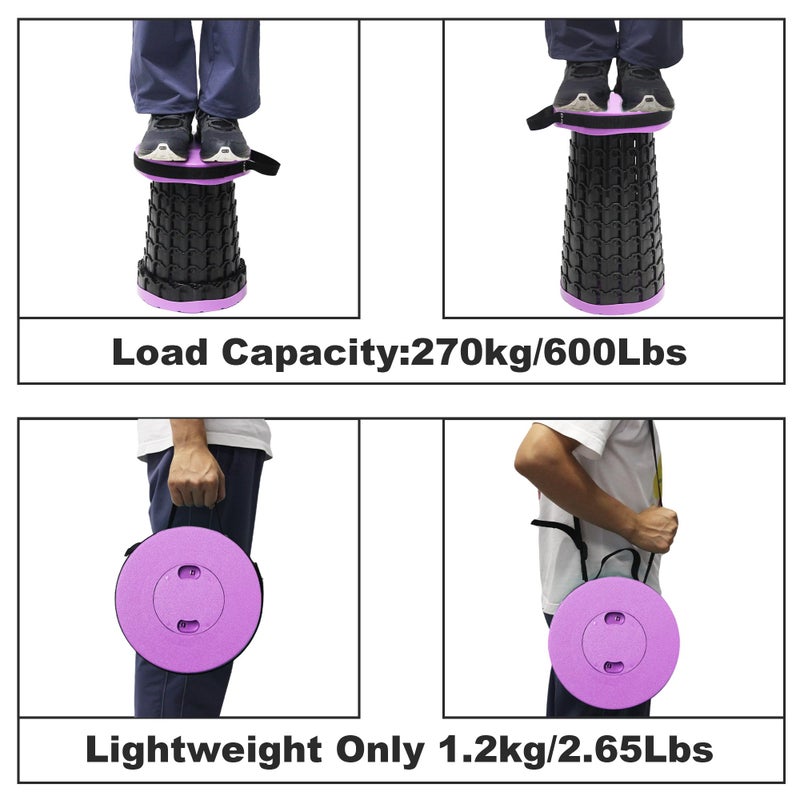 ALEVMOOM 2026 Collapsible Stool with Thick Cushion, H18.1 D10.24 Portable Telescoping More Sturdy Load Capacity 600Lbs, Retractable Adjustable Camping Folding Stool for Outdoor Hiking BBQ Climb - Image 5