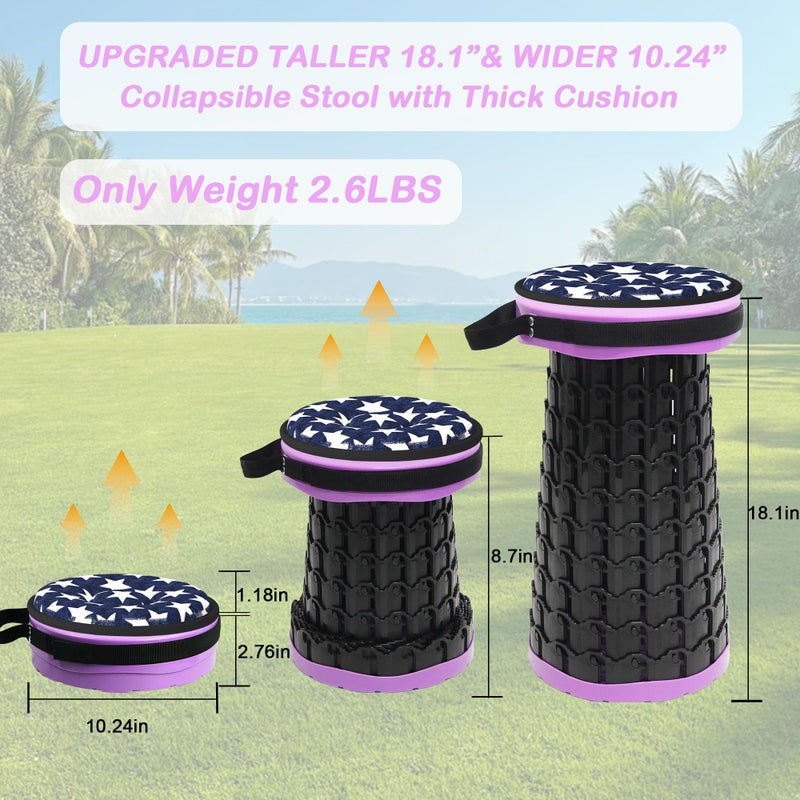 ALEVMOOM 2026 Collapsible Stool with Thick Cushion, H18.1 D10.24 Portable Telescoping More Sturdy Load Capacity 600Lbs, Retractable Adjustable Camping Folding Stool for Outdoor Hiking BBQ Climb - Image 4