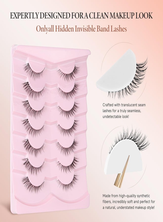Onlyall Short Natural Eyelashes Natural Fake Lashes Clear Band Lashes False Eyelashes Wispy Lashes Natural Eyelashes 12mm Lashes H24 - Image 3
