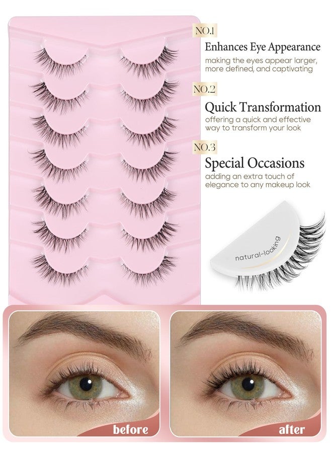 Onlyall Short Natural Eyelashes Natural Fake Lashes Clear Band Lashes False Eyelashes Wispy Lashes Natural Eyelashes 12mm Lashes H24 - Image 2