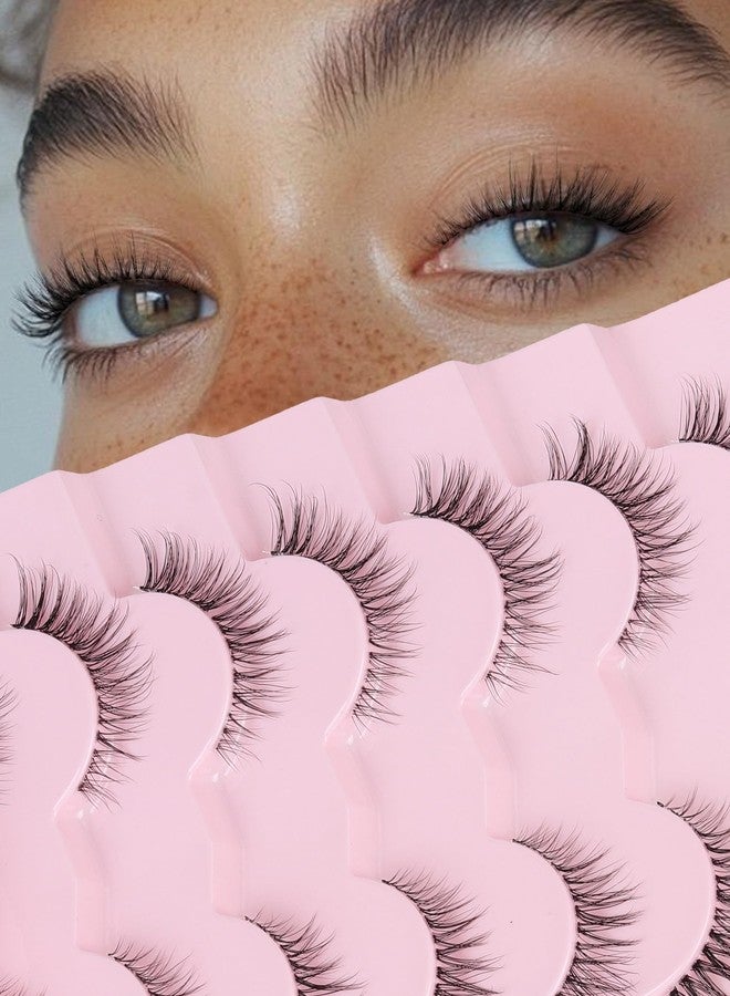 Onlyall Short Natural Eyelashes Natural Fake Lashes Clear Band Lashes False Eyelashes Wispy Lashes Natural Eyelashes 12mm Lashes H24 - Image 1