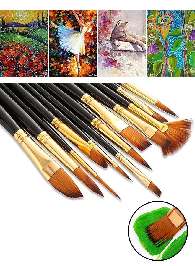 12 Pcs Nylon Hair Paint Brush Set, Beginners Artist Paint Brush Set for Students, Children’s DIY Art Brushes, Professional Painting Brushes Kit for Body Art, Face, Nail Art - Image 1