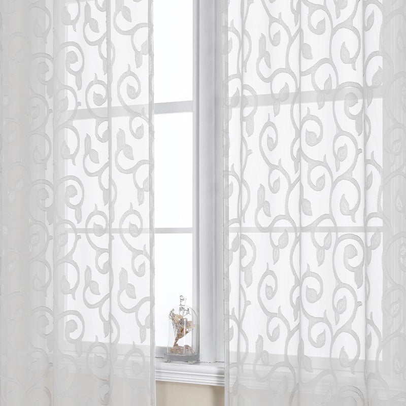 OWENIE Furman White Sheer Curtains 54 Inch Length 2 Panels Set for Living Room Bedroom, Airy Jacquard Clip Short Curtains for Small Window, Modern Rod Pocket Bathroom Window Curtain Each 42W inch 54L - Image 3