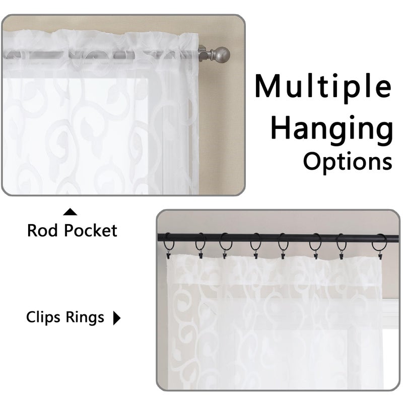 OWENIE Furman White Sheer Curtains 54 Inch Length 2 Panels Set for Living Room Bedroom, Airy Jacquard Clip Short Curtains for Small Window, Modern Rod Pocket Bathroom Window Curtain Each 42W inch 54L - Image 5