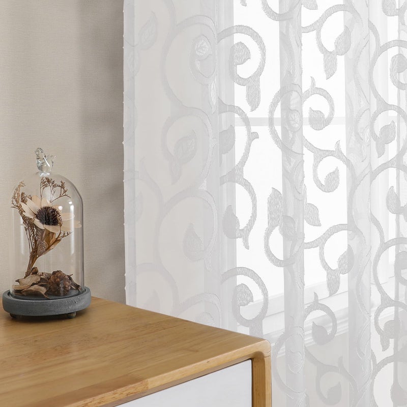 OWENIE Furman White Sheer Curtains 54 Inch Length 2 Panels Set for Living Room Bedroom, Airy Jacquard Clip Short Curtains for Small Window, Modern Rod Pocket Bathroom Window Curtain Each 42W inch 54L - Image 1