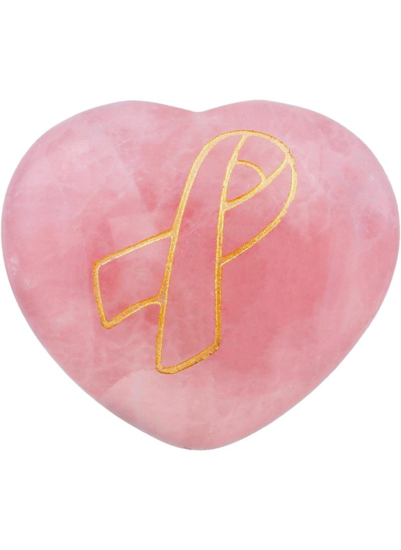 SUNYIK SUNYIK Natural Rose Quartz Puff Heart Pocket Stone,Healing Palm Worry Stones,Carved Ribbon Breast Cancer Awareness (1.6") 