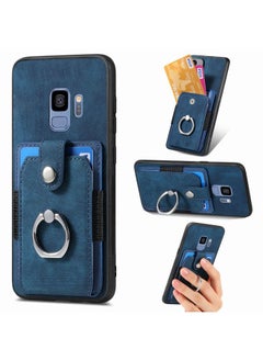 Case Cover For Samsung Galaxy S9 Retro Skin-feel Ring Card Wallet Phone Case Blue