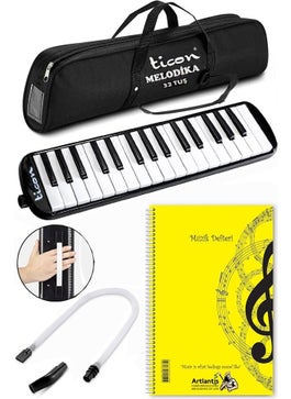 Artlantis Melodica 32 Keys Black Cloth Bag 1 Piece Music Book A4 Plastic Cover 40 Sheets Spiral 1 Piece Melodica with Hose Hanger Carrying Handle School Student  - Image 1