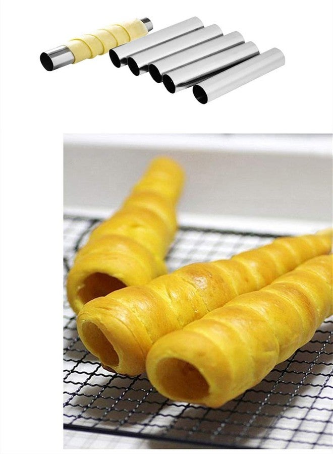 VolksRose Screw Croissant Molds, VolksRose 12 PCS Non-stick Stainless Steel Waffle Cone Roll Pastry Cream Horn Forms Pancake Making Tool Cannoli Tubes DIY Spiral Cake for Traditional Dessert Bread Baking,5 INCH - Image 3