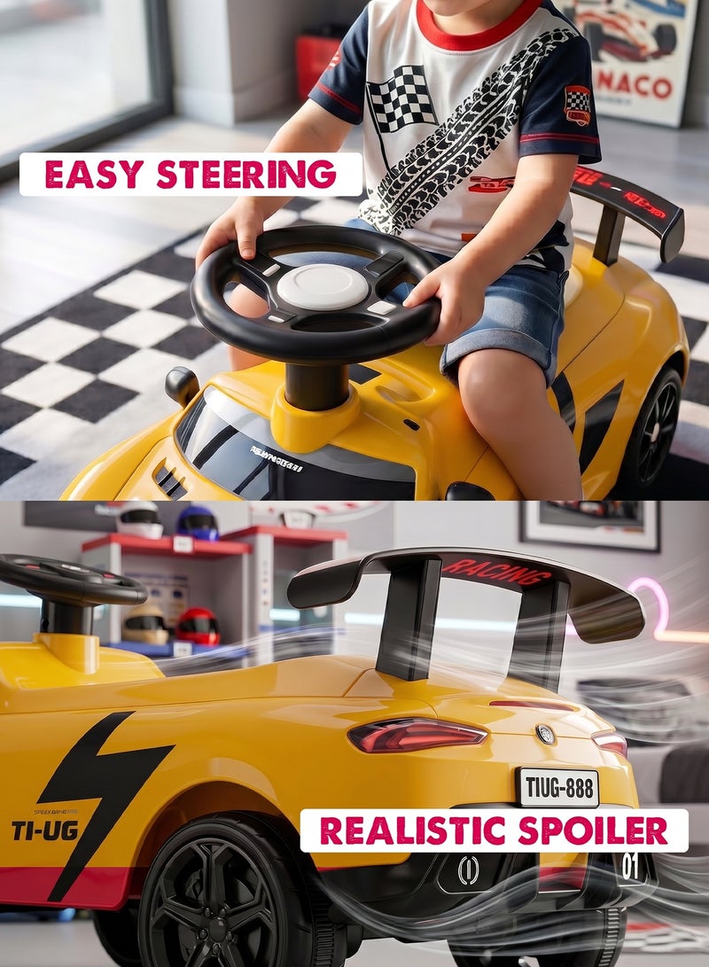 BAYBEE Racerz Baby Ride on Car for Kids, Toddler Ride on Baby Car with Lights, Music & Spoiler | Childrens Ride on Car Kids Push Car for Baby | Children Push Ride on Car for Kids Toddlers 1 to 3 Years Boy Girl Yellow - Image 5