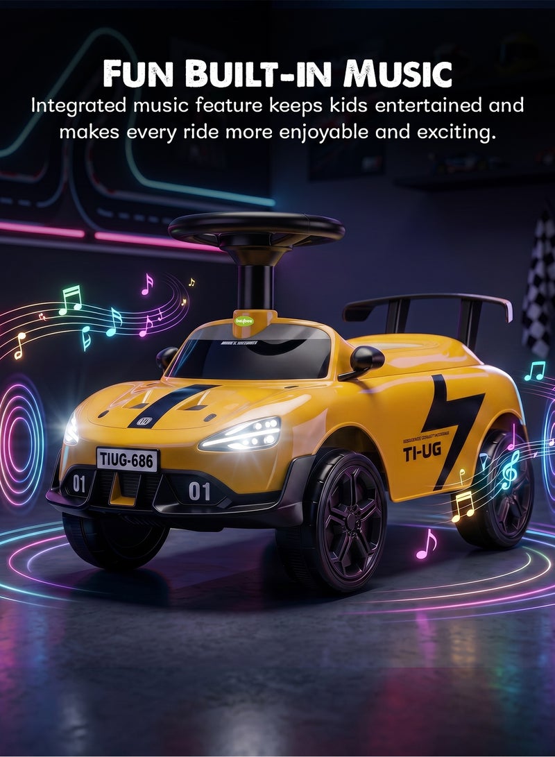 BAYBEE Racerz Baby Ride on Car for Kids, Toddler Ride on Baby Car with Lights, Music & Spoiler | Childrens Ride on Car Kids Push Car for Baby | Children Push Ride on Car for Kids Toddlers 1 to 3 Years Boy Girl Yellow - Image 4