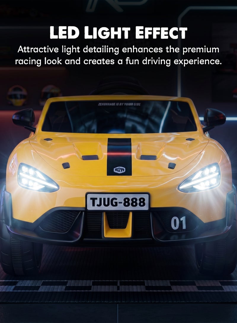 BAYBEE Racerz Baby Ride on Car for Kids, Toddler Ride on Baby Car with Lights, Music & Spoiler | Childrens Ride on Car Kids Push Car for Baby | Children Push Ride on Car for Kids Toddlers 1 to 3 Years Boy Girl Yellow - Image 3