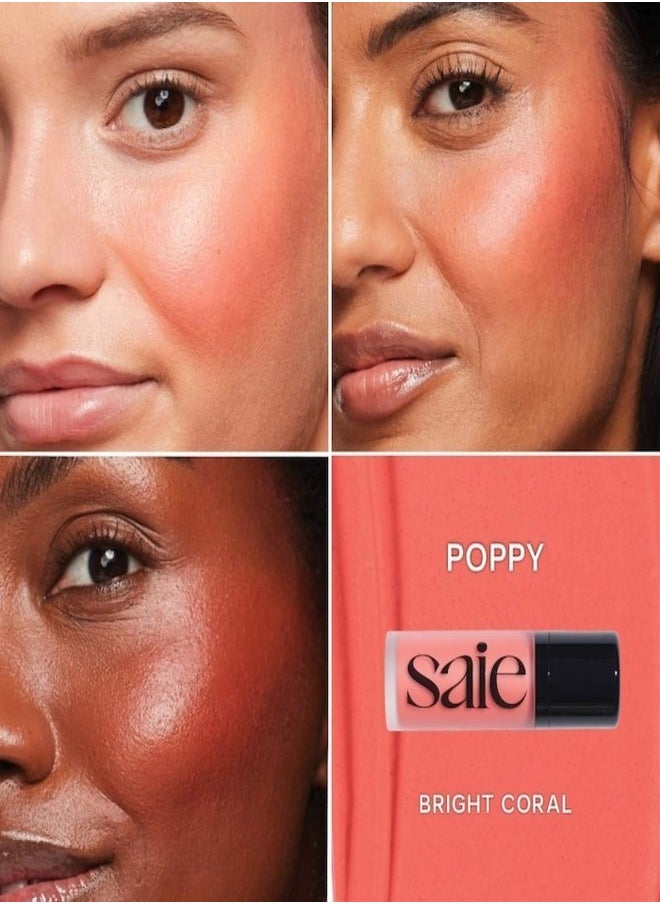 Saie Dew Blush - Lightweight Blendable Liquid Blush, Poppy - bright coral 11g for a Natural Glow  - Image 2