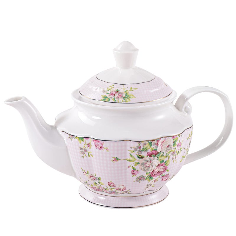 PULCHRITUDIE Pulchritudie Pink Azalea Porcelain English Teapot Coffee Pot Golden Rim Light Weight 37 Oz 