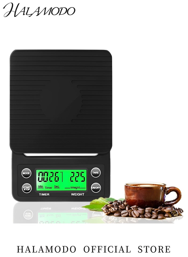 HALAMODO Digital Coffee Scale with Timer 3kg/0.1g Kitchen Scale with Silicone Insulated Pad High Precision Pour Over Coffee Scale Drip Espresso Scale with Tare Function & LED Display - Image 2