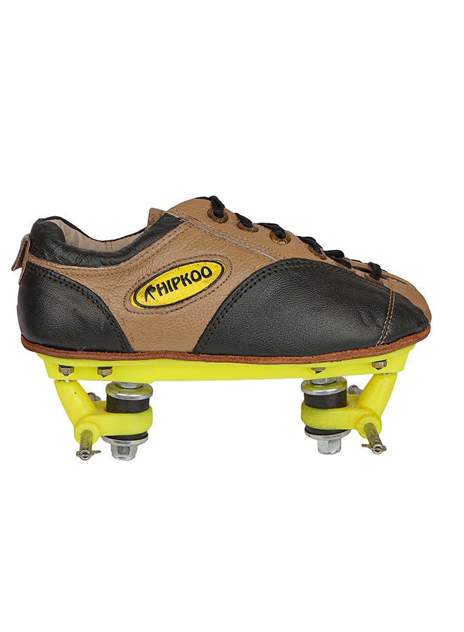 HIPKOO Chassis Skating Shoes Without Wheels, Leather Shoes, Long Lasting And Comfortable For Kids (1 Pair, Black/Brown, Size - 2)  - Image 3
