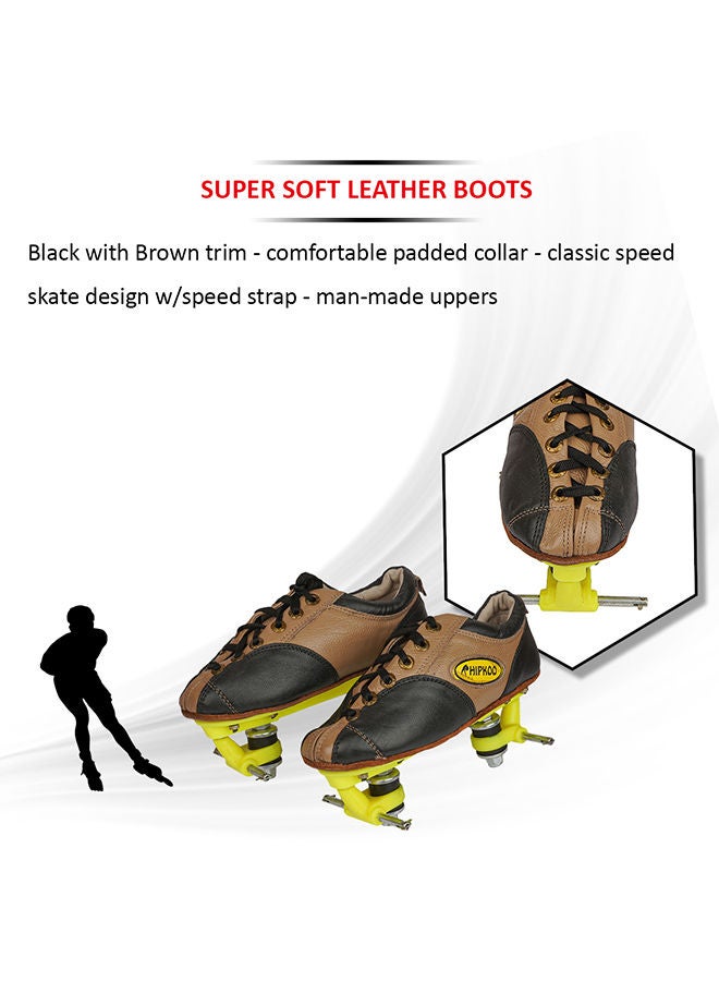 HIPKOO Chassis Skating Shoes Without Wheels, Leather Shoes, Long Lasting And Comfortable For Kids (1 Pair, Black/Brown, Size - 2)  - Image 4