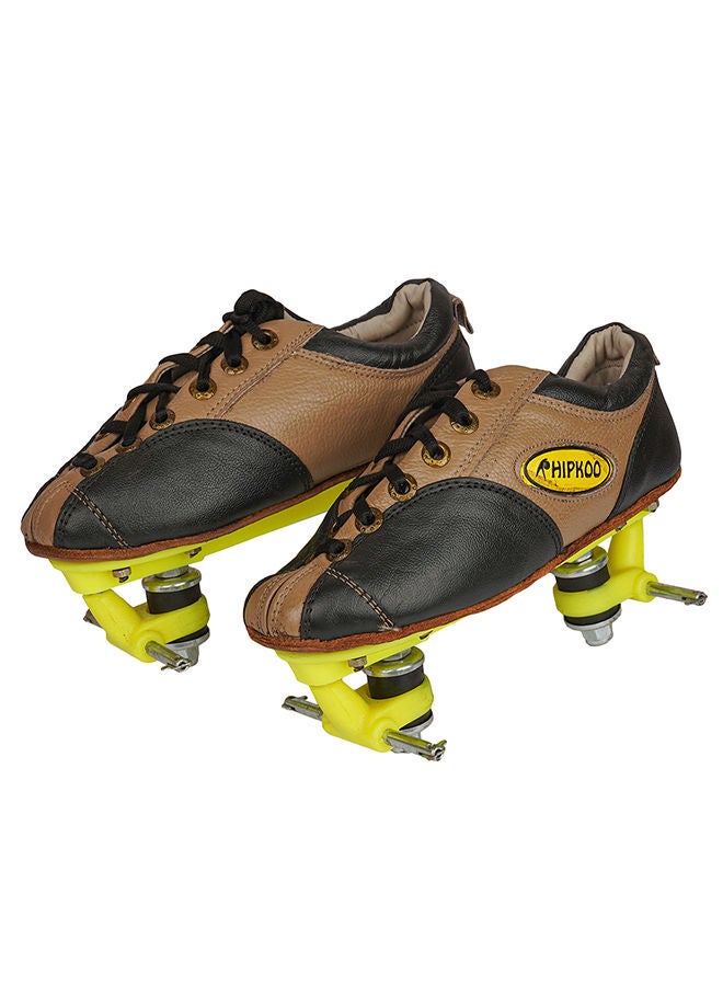 HIPKOO Chassis Skating Shoes Without Wheels, Leather Shoes, Long Lasting And Comfortable For Kids (1 Pair, Black/Brown, Size - 2)  - Image 1
