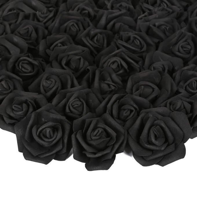 ARTIFICIAL ROSE FLOWER HEADS 100PCS BLACK FAKE ROSES ARTIFICIAL FLOWER FOAM ROSE HEADS FOR DIY WEDDING BOUQUETS CENTERPIECES ARRANGEMENTS PARTY BABY SHOWER HOME DECOR STEMLESS BLACK