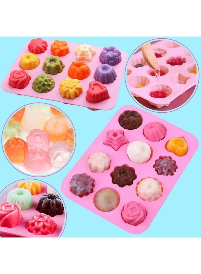 Newk Flower Shape Chocolate Silicone Mold, 4 Packs 12 Cavity Candy Baking Mold for Parties, Festival and DIY Crafts - Green+ Blue+ Pink+ Orange - Image 3