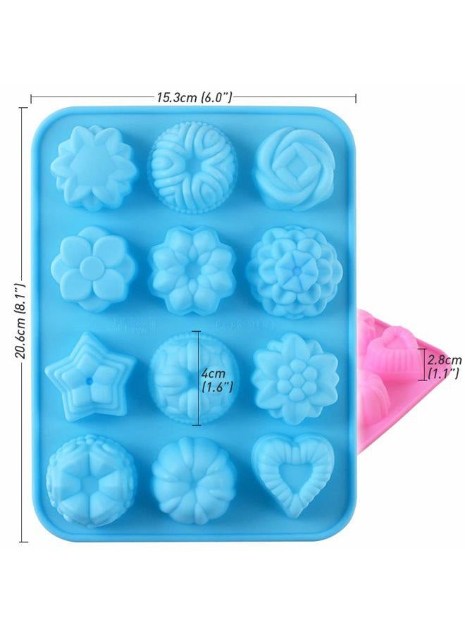 Newk Flower Shape Chocolate Silicone Mold, 4 Packs 12 Cavity Candy Baking Mold for Parties, Festival and DIY Crafts - Green+ Blue+ Pink+ Orange - Image 2
