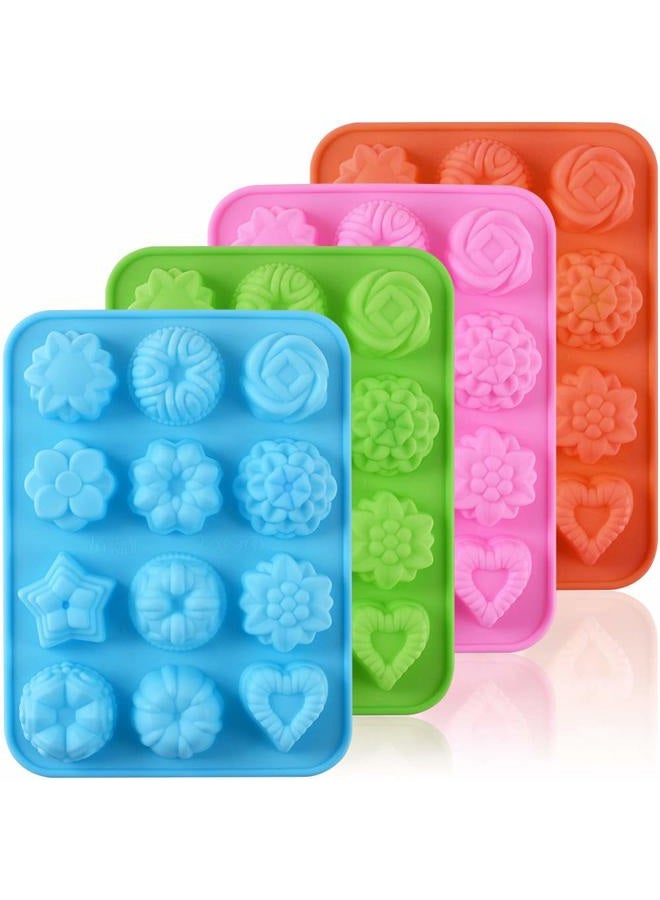 Newk Flower Shape Chocolate Silicone Mold, 4 Packs 12 Cavity Candy Baking Mold for Parties, Festival and DIY Crafts - Green+ Blue+ Pink+ Orange - Image 1