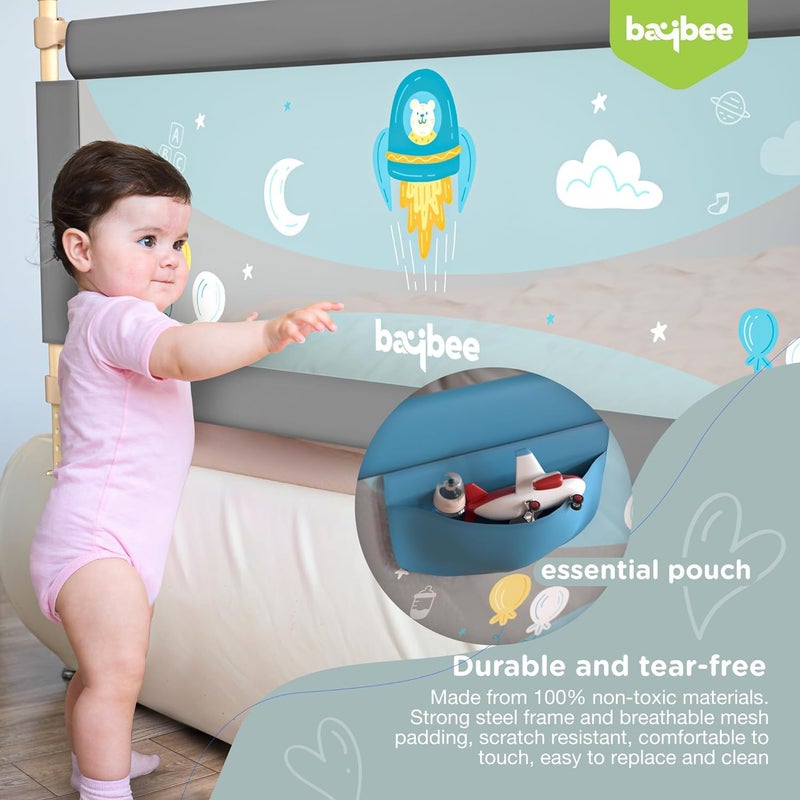 Baybee Bed Rail Guard Barrier for Baby Portable Safety Adjustable Height Falling Protector Fence Foldable Safeguard Bed Rails Single Side Bed for Newborn Toddler Kids (Pack of 1) (Grey, 150x63 cm) - Image 2