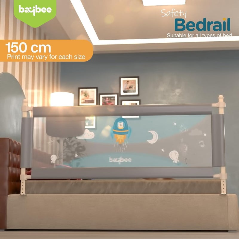 Baybee Bed Rail Guard Barrier for Baby Portable Safety Adjustable Height Falling Protector Fence Foldable Safeguard Bed Rails Single Side Bed for Newborn Toddler Kids (Pack of 1) (Grey, 150x63 cm) - Image 3