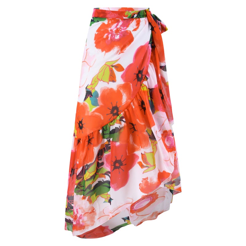 Bikini One-Piece Swimsuit Chiffon Skirt Wrap Skirt One-Shoulder Lotus Leaf Swimsuit Beach Gathering Conservative Belly Cover - Image 5