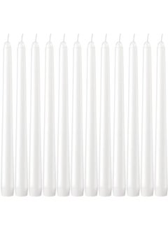 12 Pack Tall Taper Candles - 10 Inch White Dripless, Unscented Dinner Candle - Paraffin Wax with Cotton Wicks - 8 Hour Burn Time, White