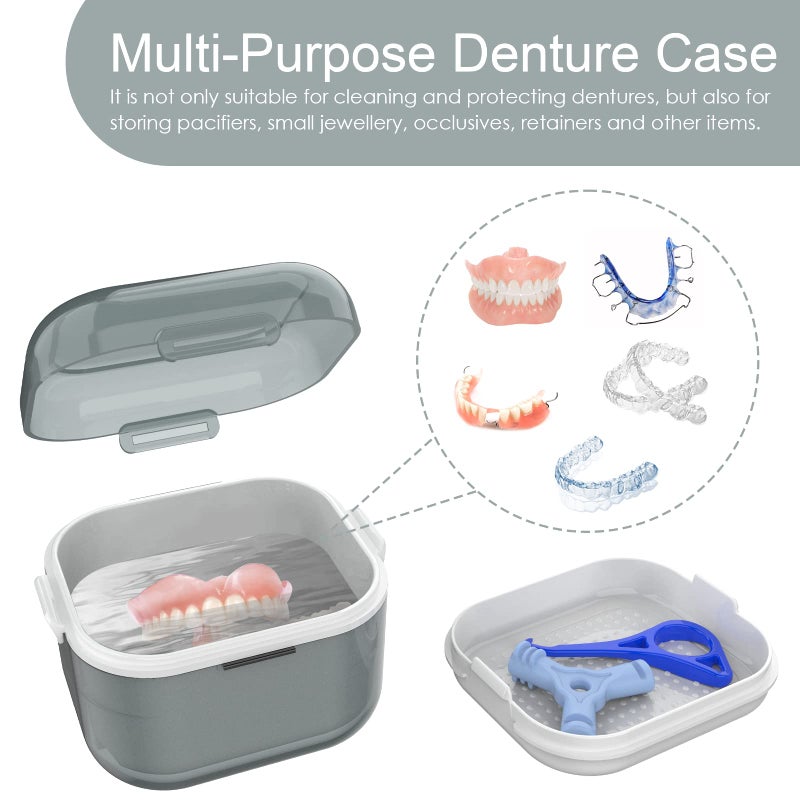 ARGOMAX Denture Case, Denture Cup for Soaking Dentures(Not Leak-Proof), Thorough Cleaning of Dentures, Retainer, Mouthguards, Clear Braces (Grey). - Image 4
