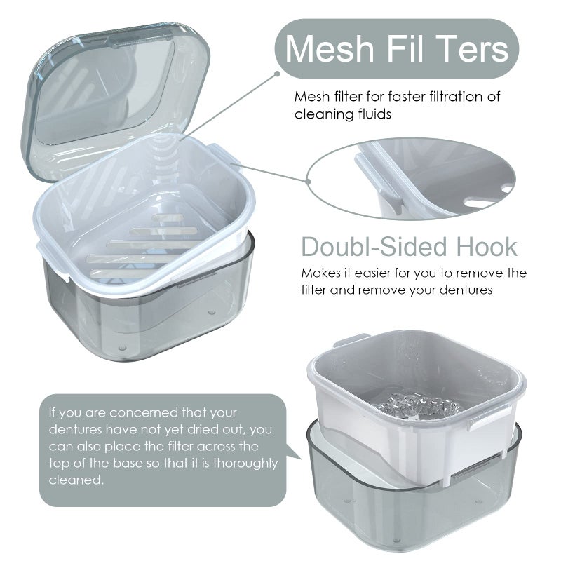 ARGOMAX Denture Case, Denture Cup for Soaking Dentures(Not Leak-Proof), Thorough Cleaning of Dentures, Retainer, Mouthguards, Clear Braces (Grey). - Image 5