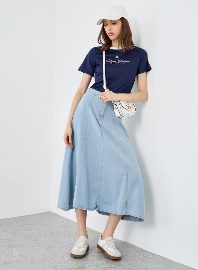 Take Two Take Two Solid Denim Midi Skirt