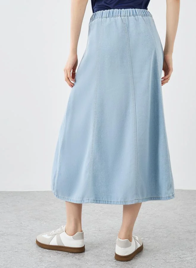 Take Two Take Two Solid Denim Midi Skirt