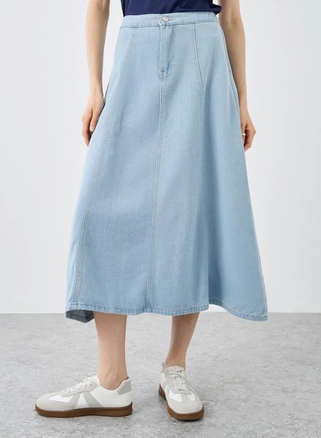Take Two Take Two Solid Denim Midi Skirt